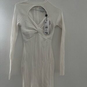 NWT Herve Leger Velvet Micro Stitch knit long sleeve cutout mini dress